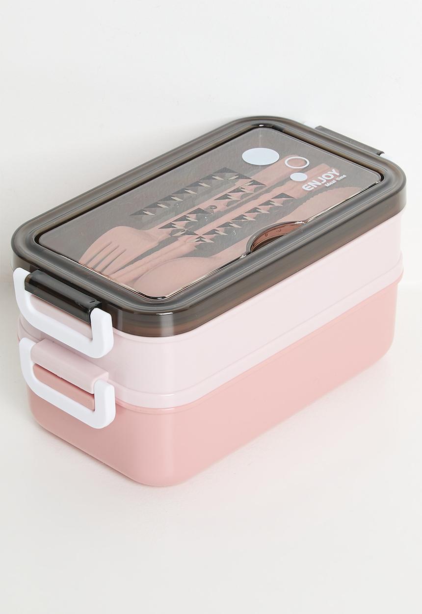 Pop Candy - Double tier lunchbox with utensils - pink