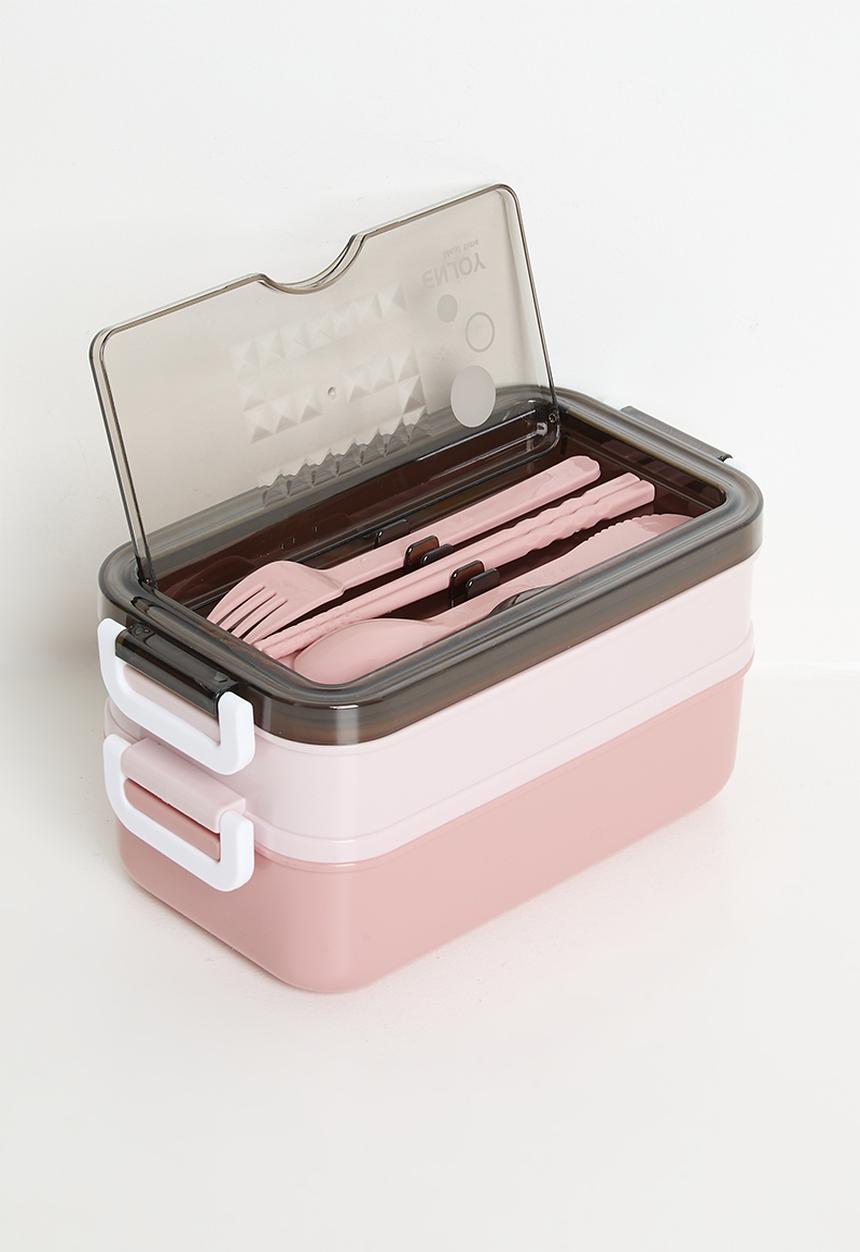 Pop Candy - Double tier lunchbox with utensils - pink