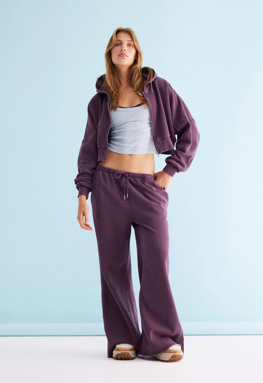 Cotton On - Active Raw Edge Wide Leg Sweatpant - Washed Choc Plum
