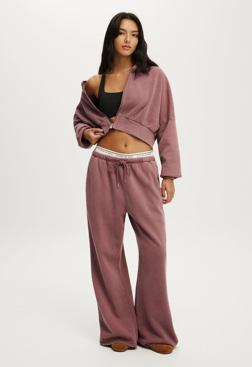 Cotton On - Active Raw Edge Wide Leg Sweatpant - Washed Dusty Rose