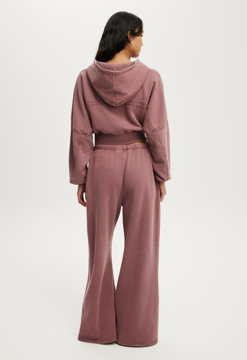 Cotton On - Active Raw Edge Wide Leg Sweatpant - Washed Dusty Rose