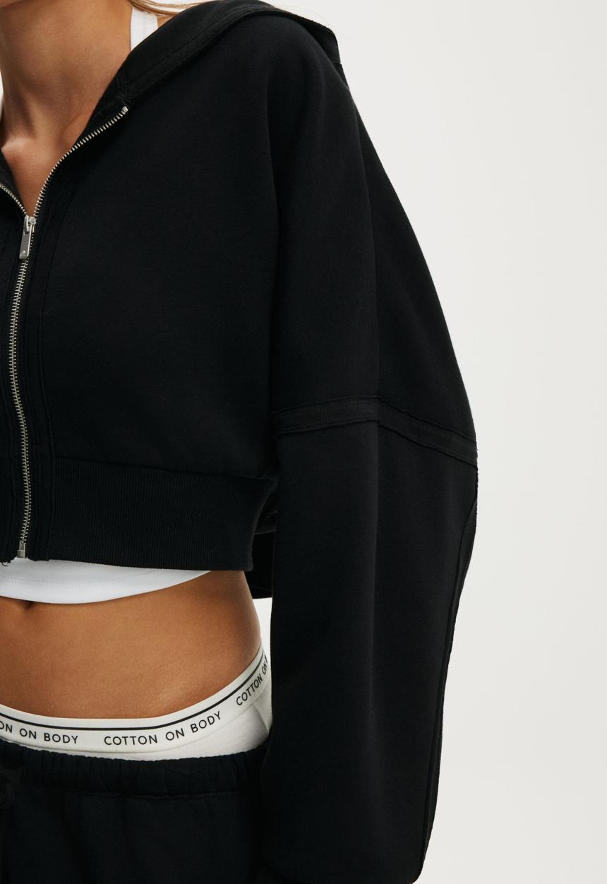 Cotton On - Active Raw Edge Zip Through Hoodie - Black