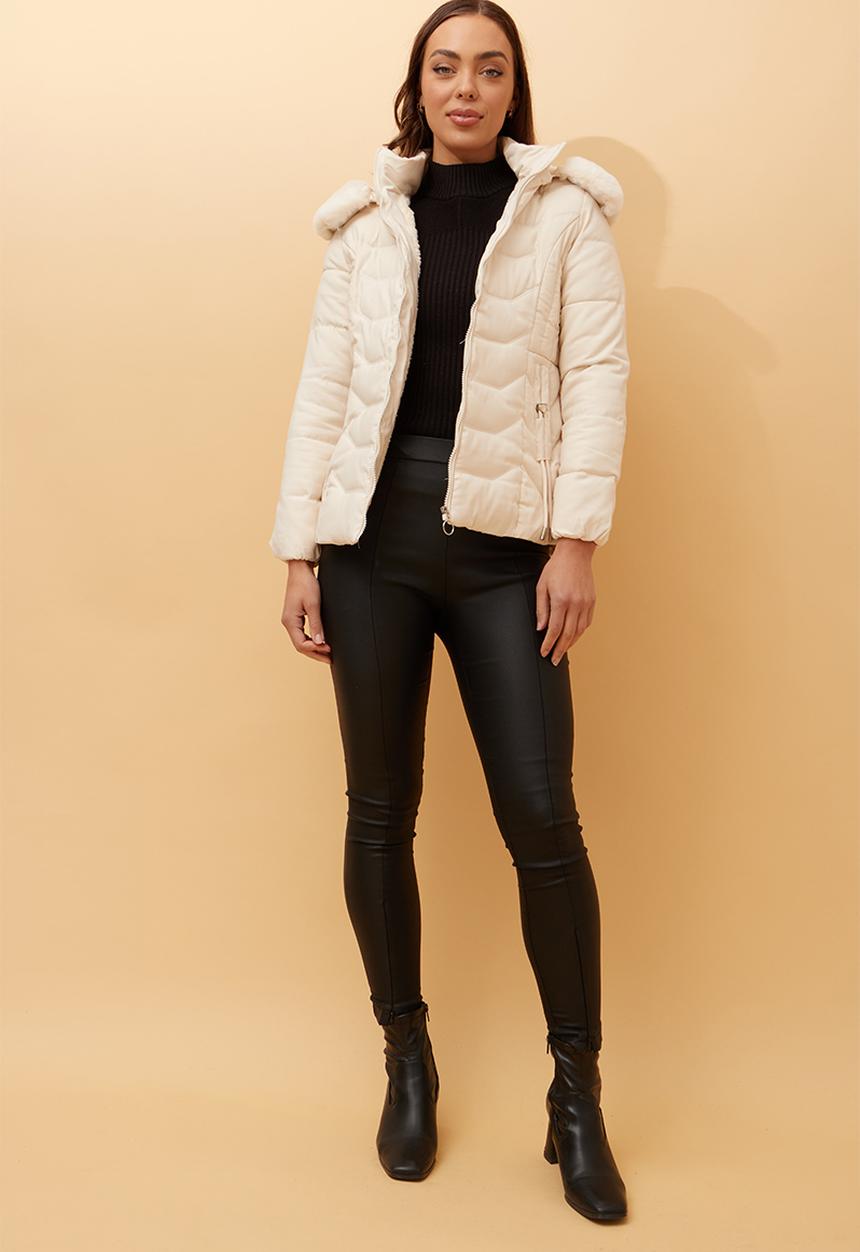Stella Morgan - L/S Zip Through Puffer Jacket With Detachable Fur On Hood - White