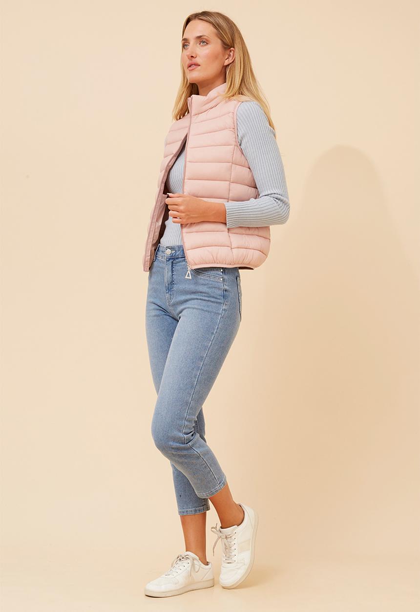 MANDI - S/Less Zip Through Puffer Jacket - Pink