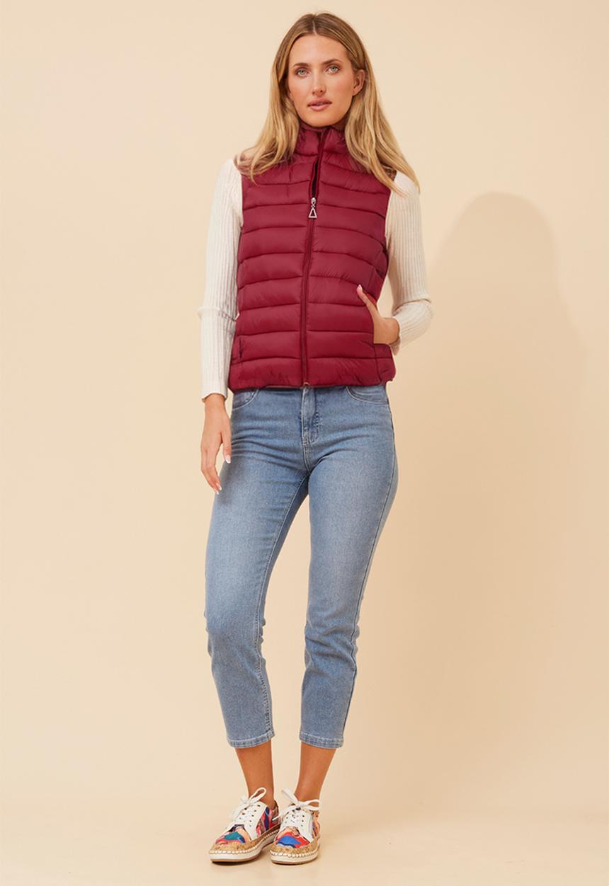 MANDI - S/Less Zip Through Puffer Jacket - Red Dahlia