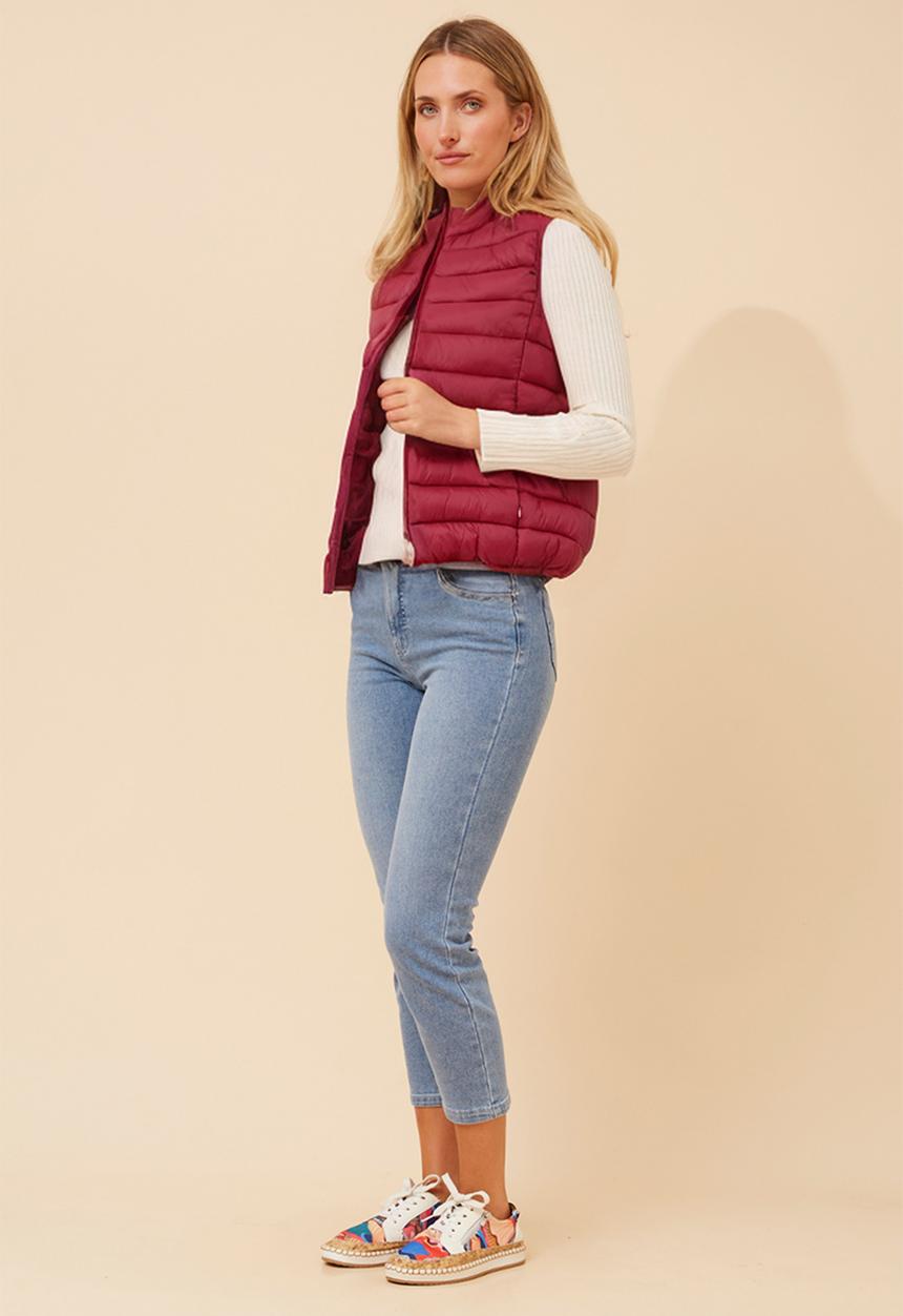 MANDI - S/Less Zip Through Puffer Jacket - Red Dahlia