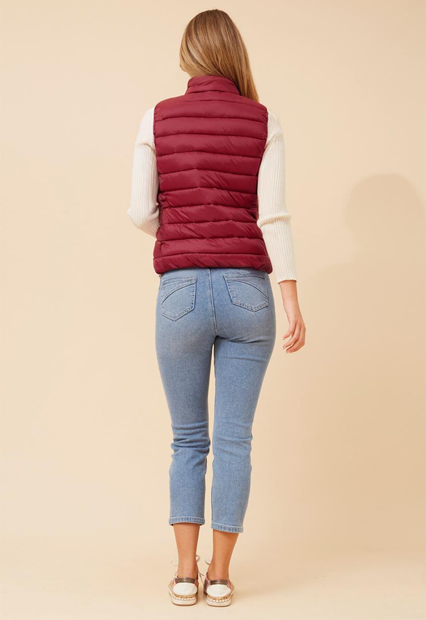MANDI - S/Less Zip Through Puffer Jacket - Red Dahlia