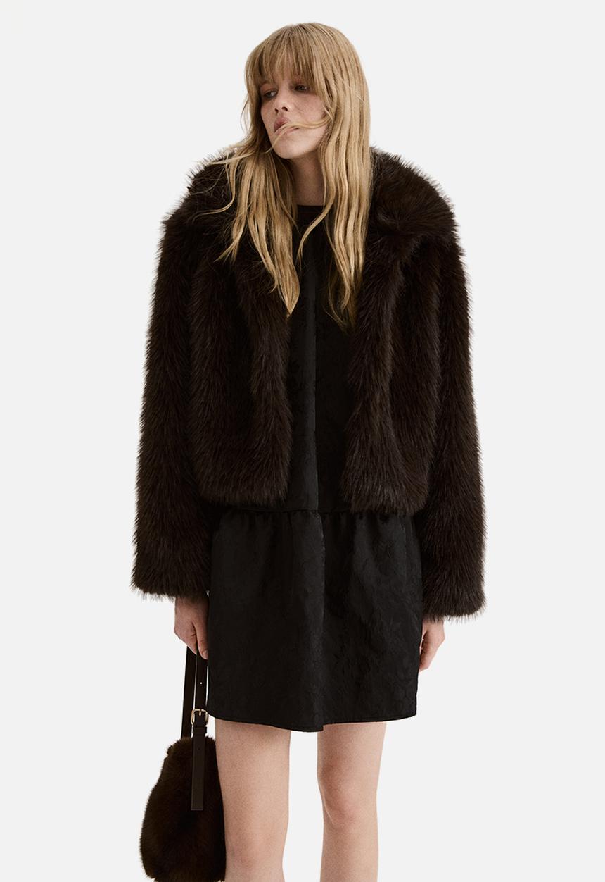 H&M - Cropped fluffy jacket - dark brown