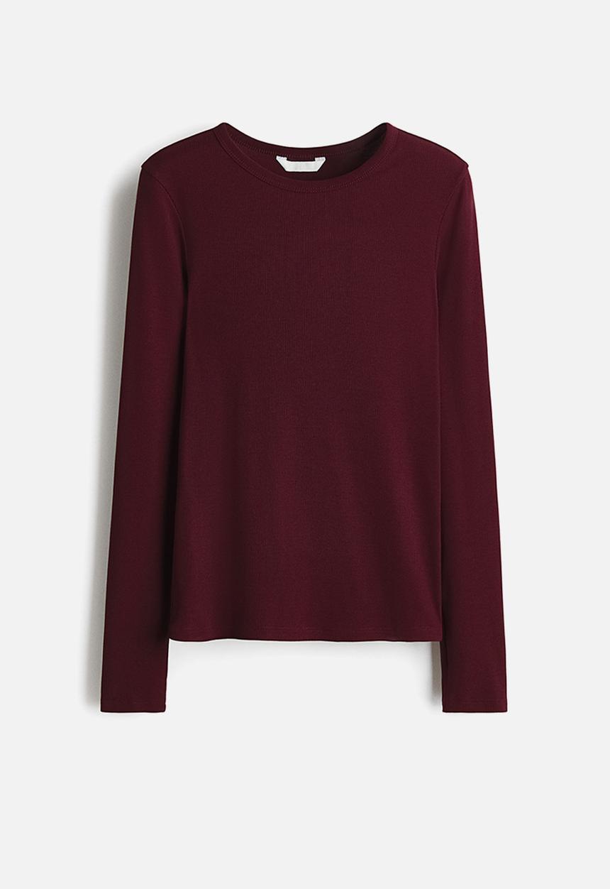 H&M - Ribbed cotton top - burgundy