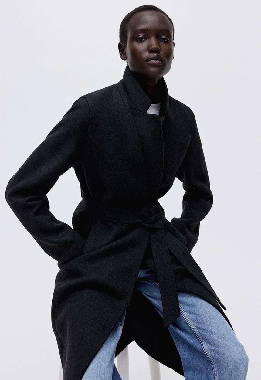 H&M - Tie-belt coat - black