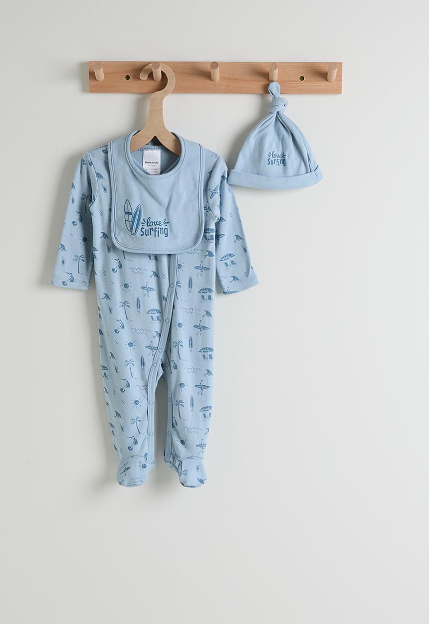 Pop Candy - Onesie with bib & beanie - blue/multi