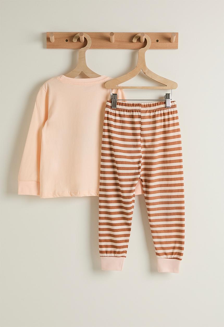 Pop Candy - Bear patch pj set - seashell peach/brown stripes