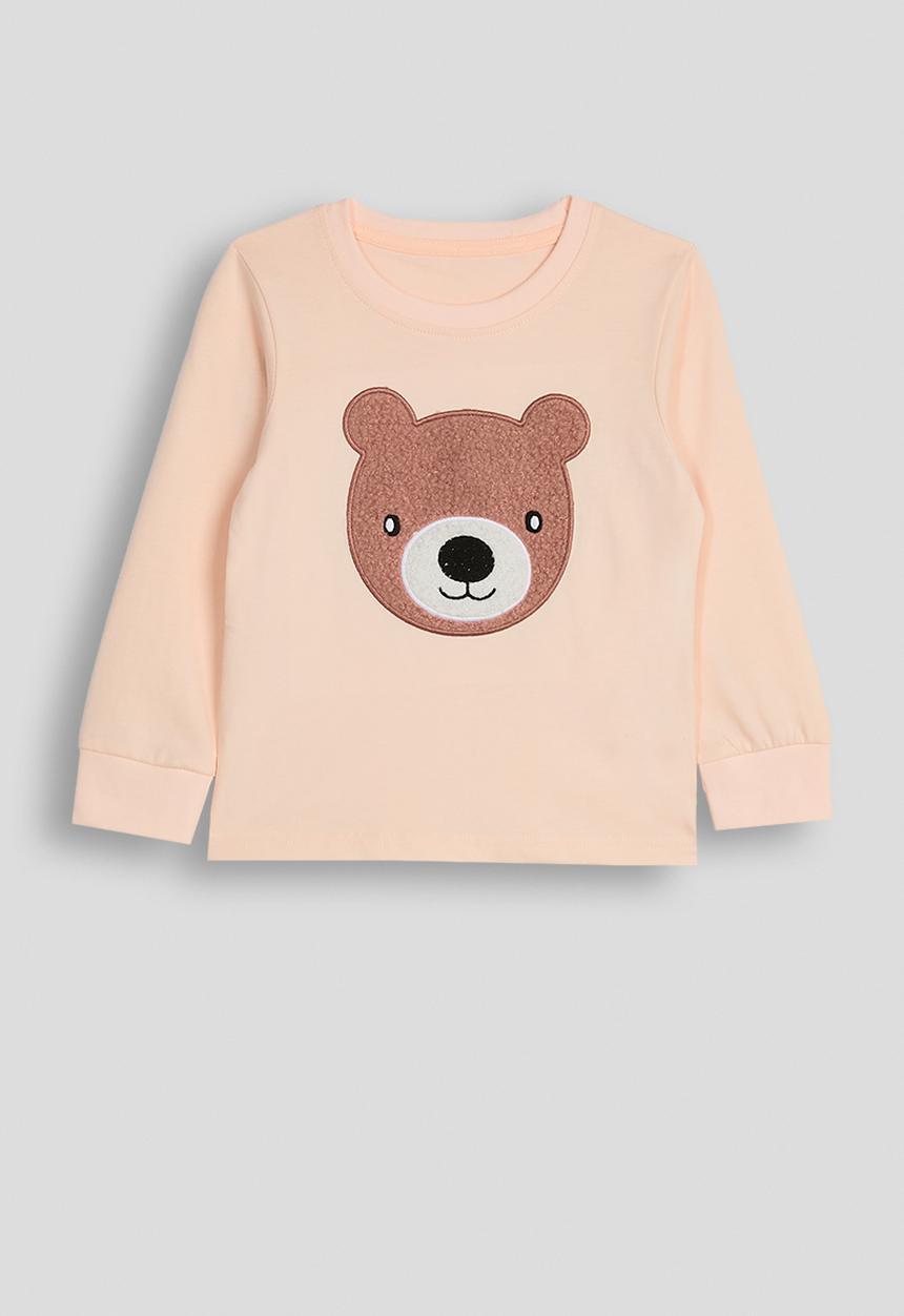 Pop Candy - Bear patch pj set - seashell peach/brown stripes