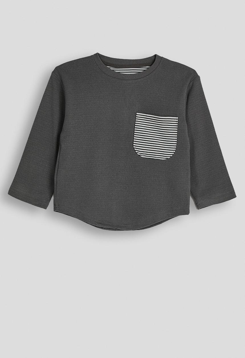 Pop Candy - Patch pocket tee with striped pants pj set - grey