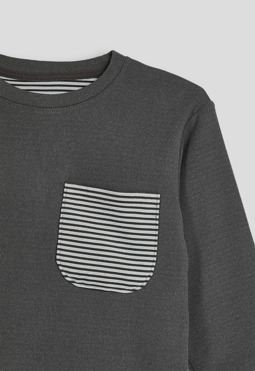 Pop Candy - Patch pocket tee with striped pants pj set - grey