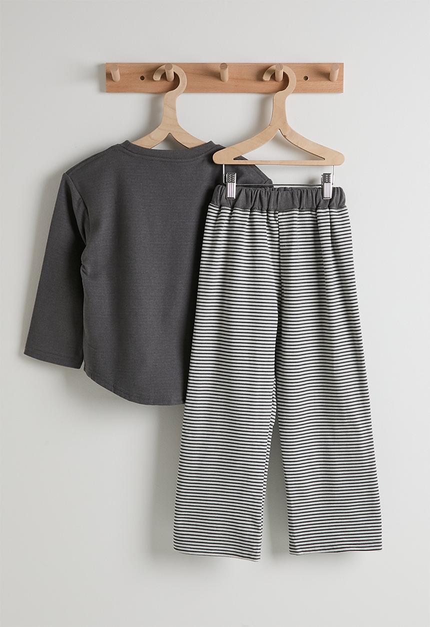 Pop Candy - Patch pocket tee with striped pants pj set - grey