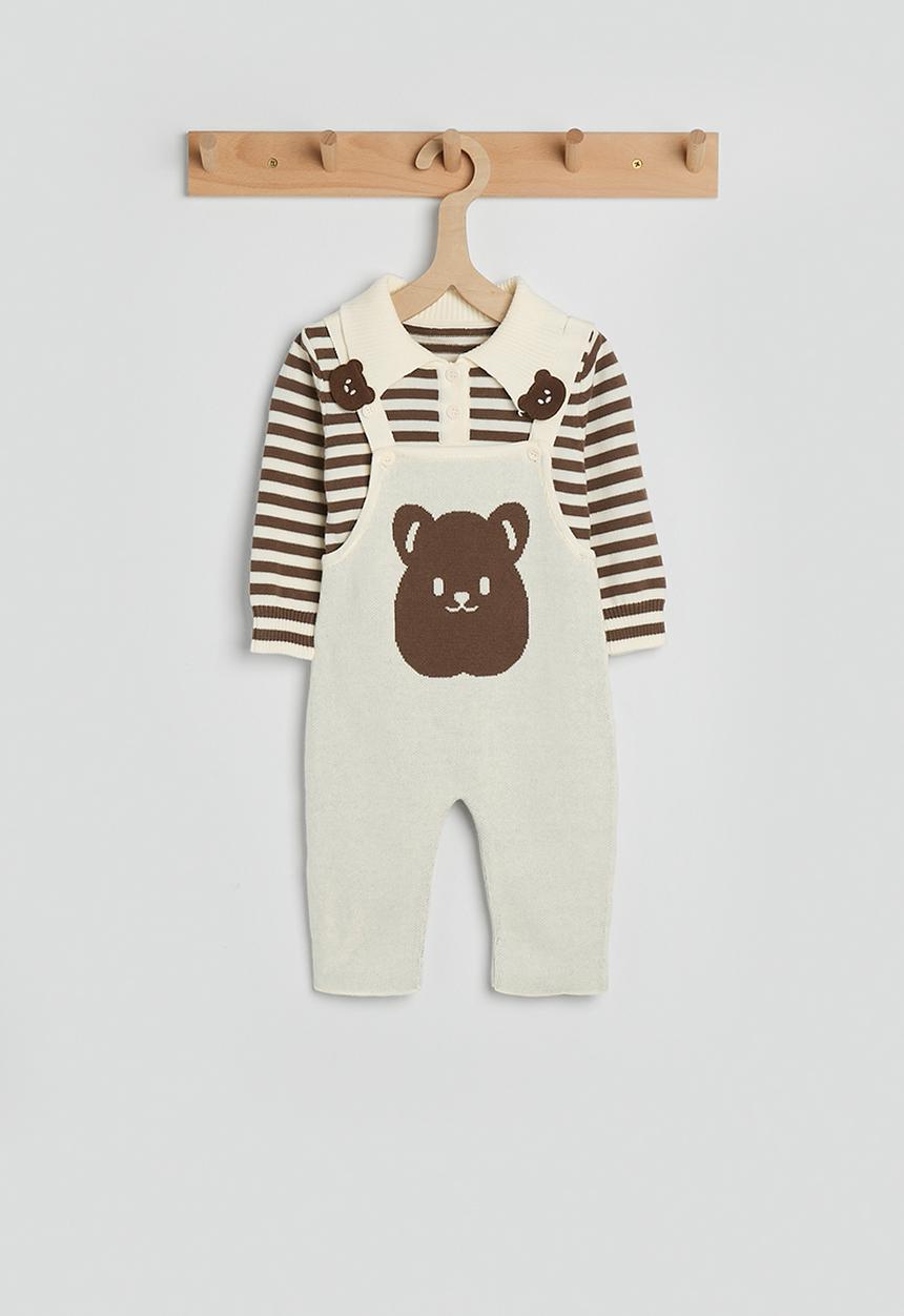 Pop Candy - Knit romper - brown stripes/cream