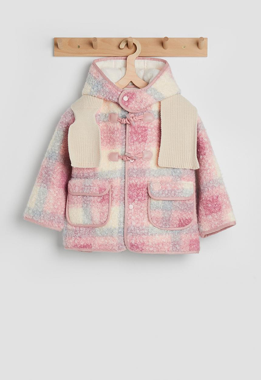 Pop Candy - Tartan check boucle jacket with faux fur lining - pink