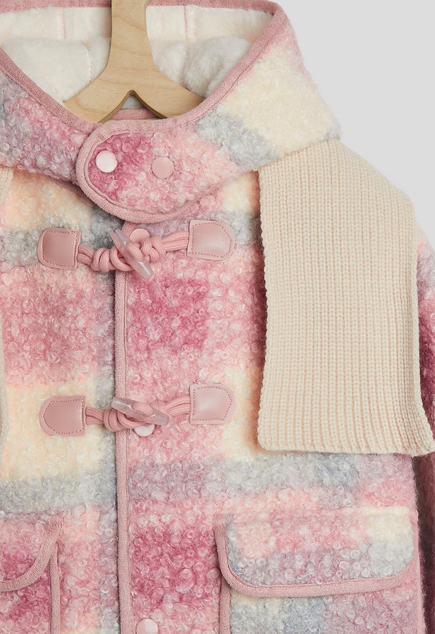 Pop Candy - Tartan check boucle jacket with faux fur lining - pink