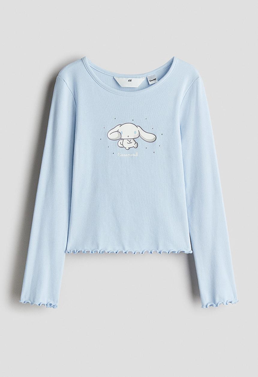 H&M - Print-motif cotton top - light blue/cinnamoroll