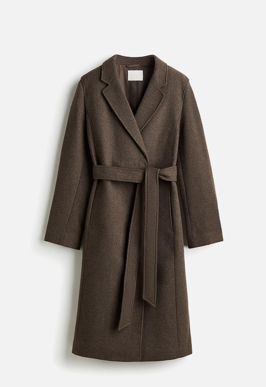 H&M - Tie-belt coat - dark brown marl