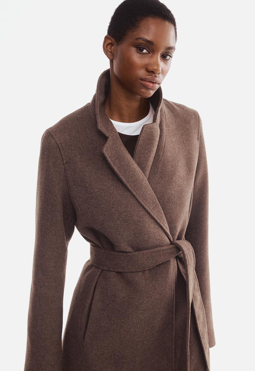 H&M - Tie-belt coat - dark brown marl