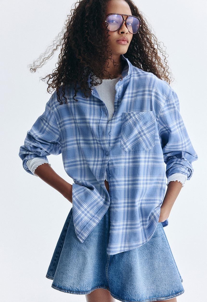 H&M - Oversized cotton shirt - blue checked