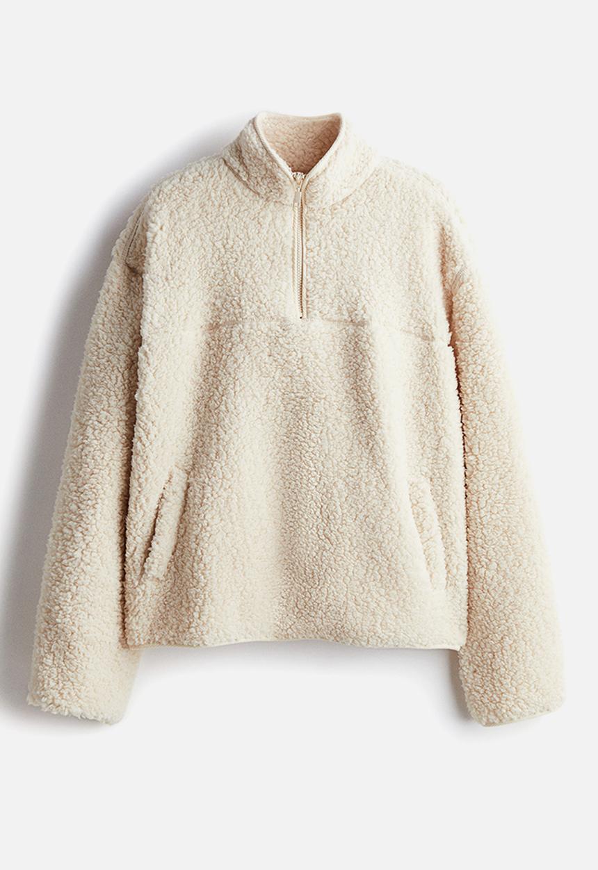 H&M - Zip-top teddy sweatshirt - light beige