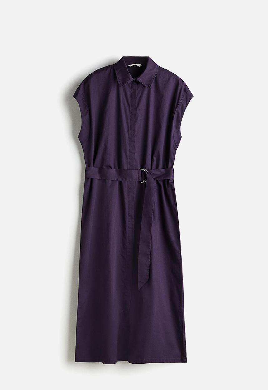 H&M - Belted poplin shirt dress - dark purple