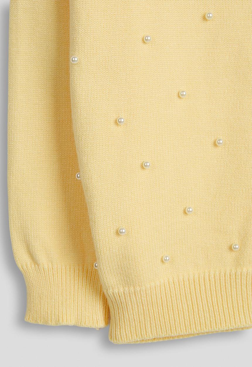 Pop Candy - Pearl and flower embellished cardigan - yellow