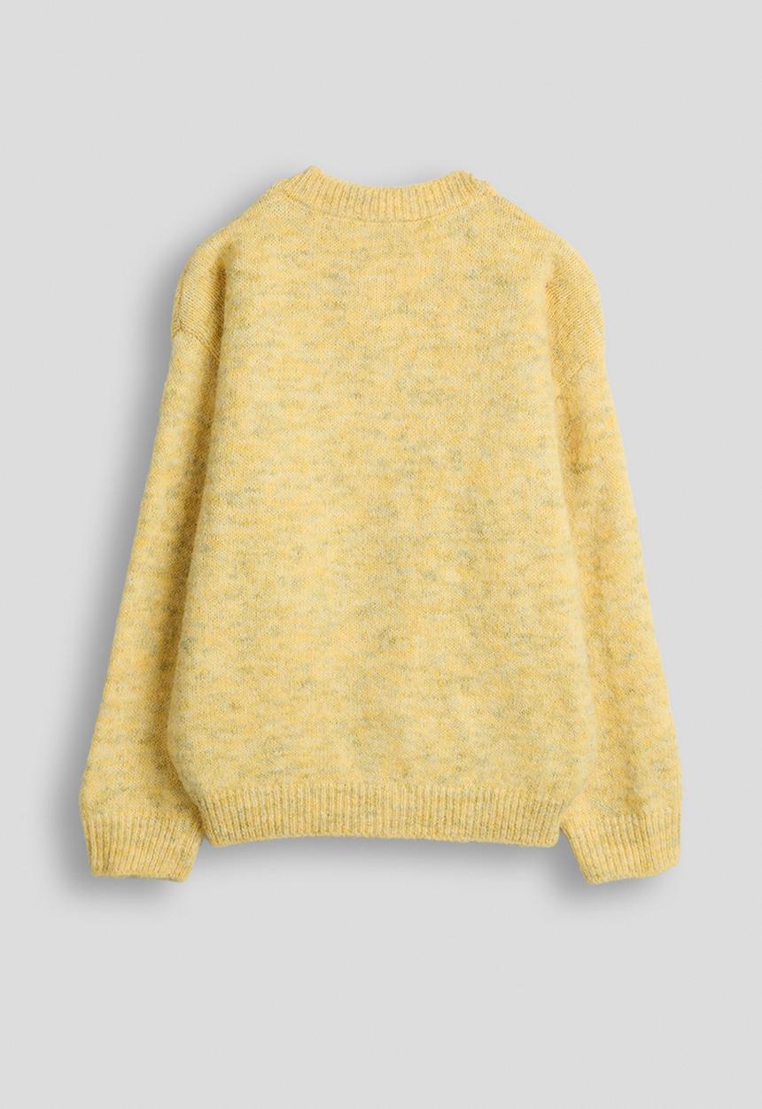 Pop Candy - Melange pom pom knit cardigan - yellow
