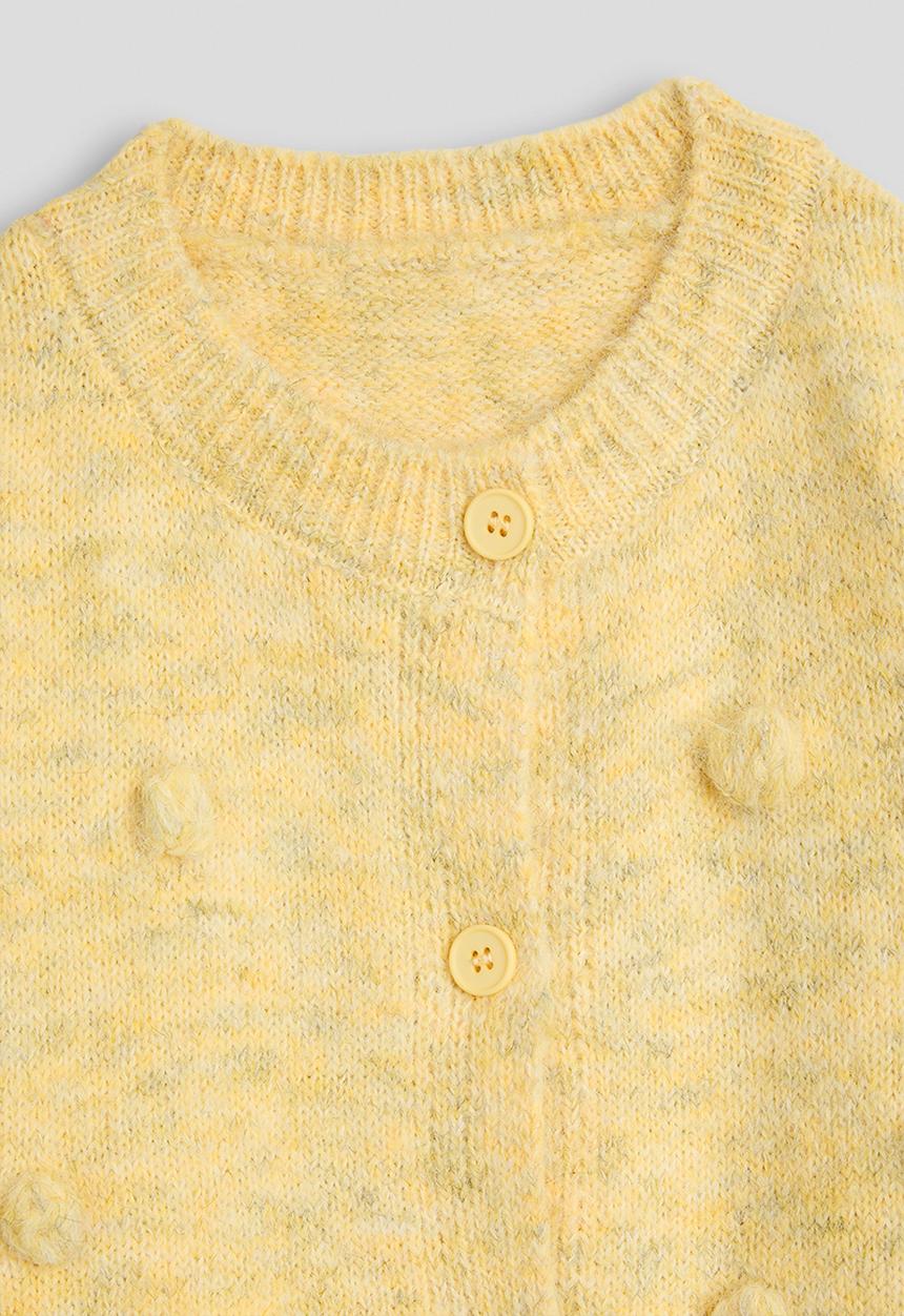 Pop Candy - Melange pom pom knit cardigan - yellow