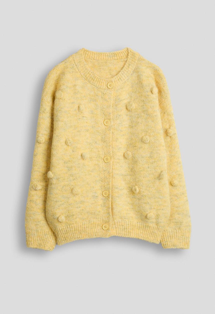 Pop Candy - Melange pom pom knit cardigan - yellow