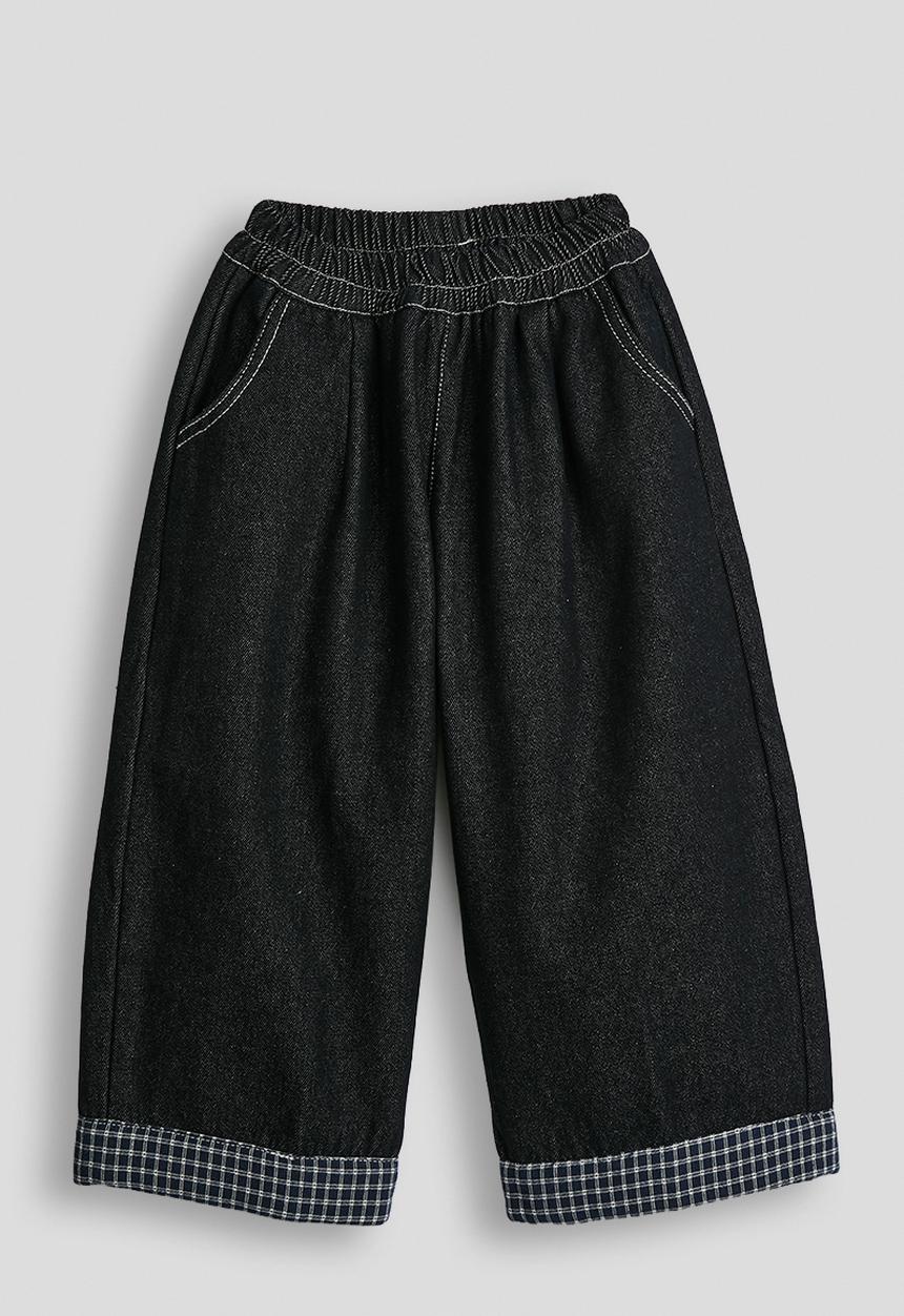 Pop Candy - Check fabric cuffed jeans - dark navy