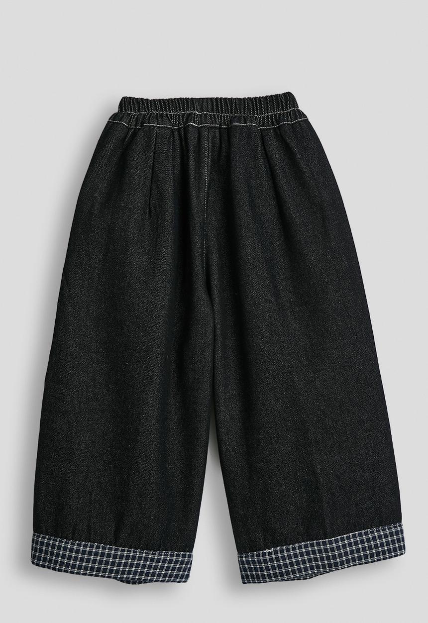 Pop Candy - Check fabric cuffed jeans - dark navy