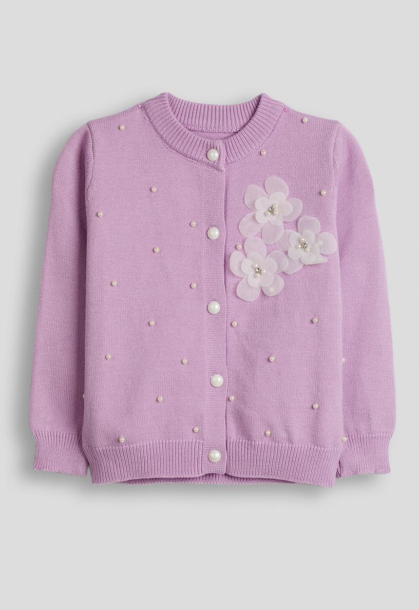 Pop Candy - Pearl and flower embellished cardigan - light purple