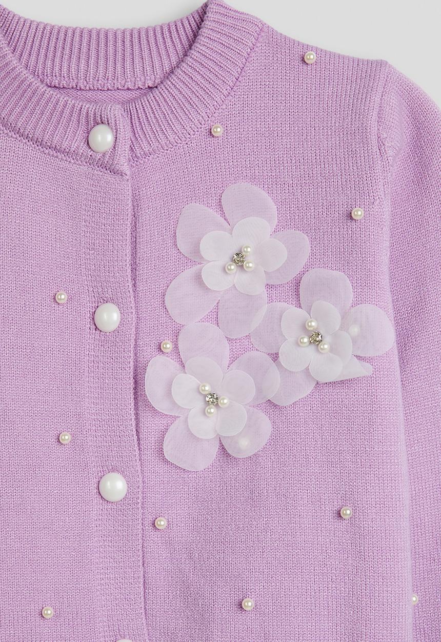 Pop Candy - Pearl and flower embellished cardigan - light purple
