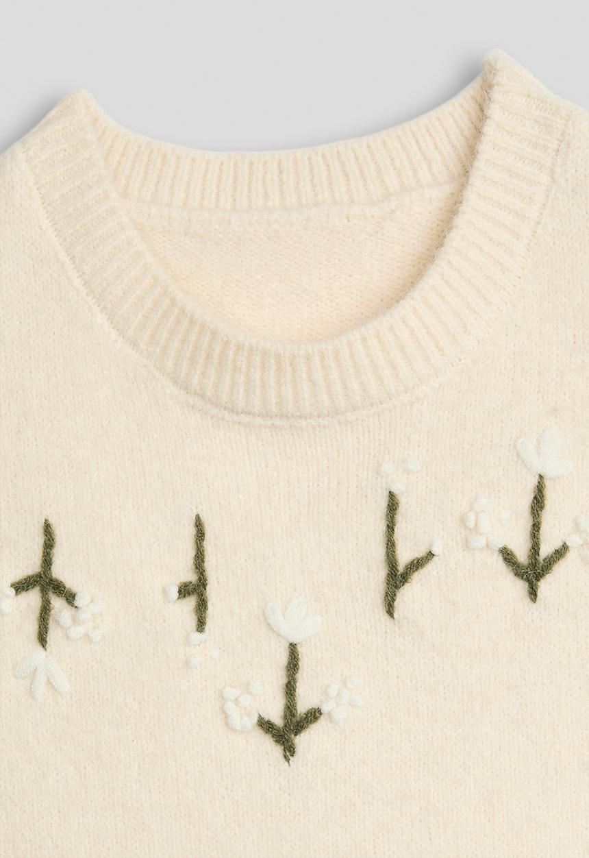 Pop Candy - Knit floral stitched vest - cream