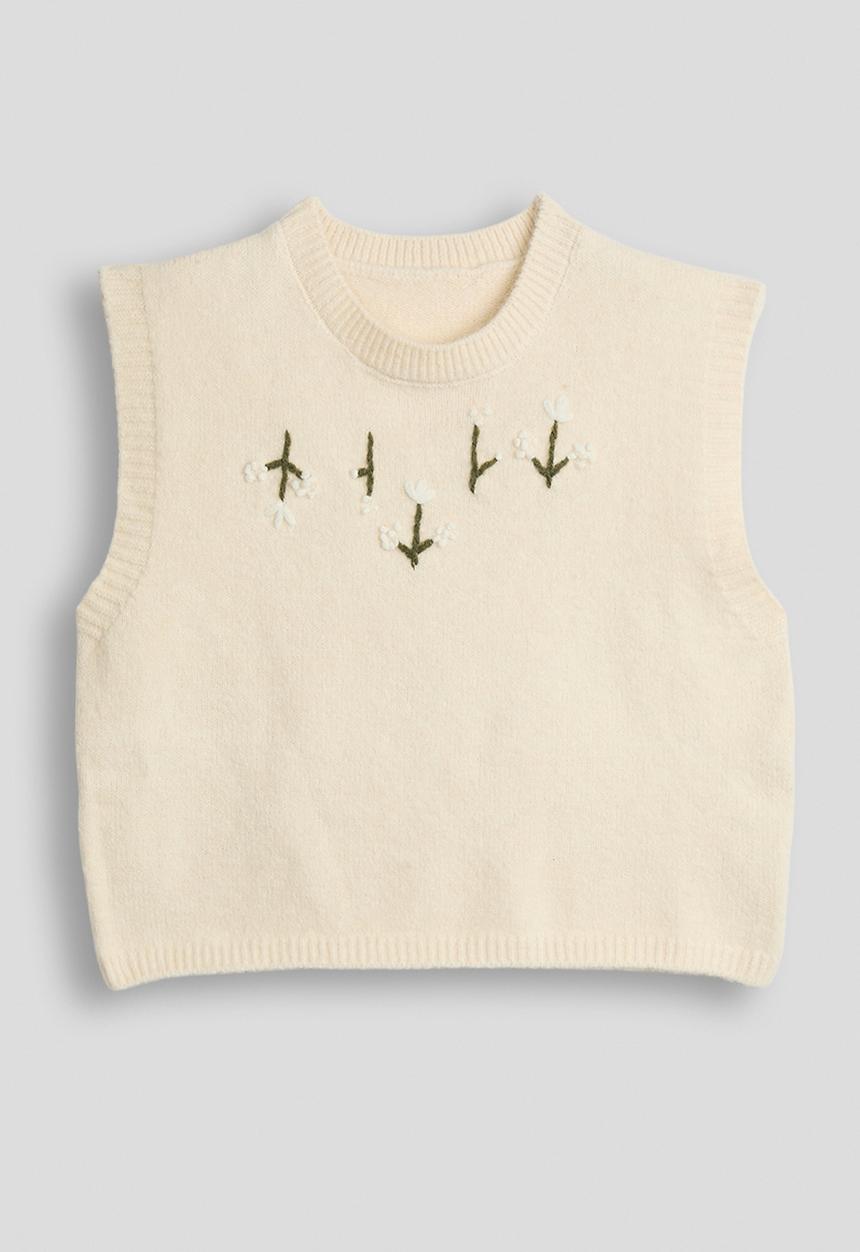Pop Candy - Knit floral stitched vest - cream