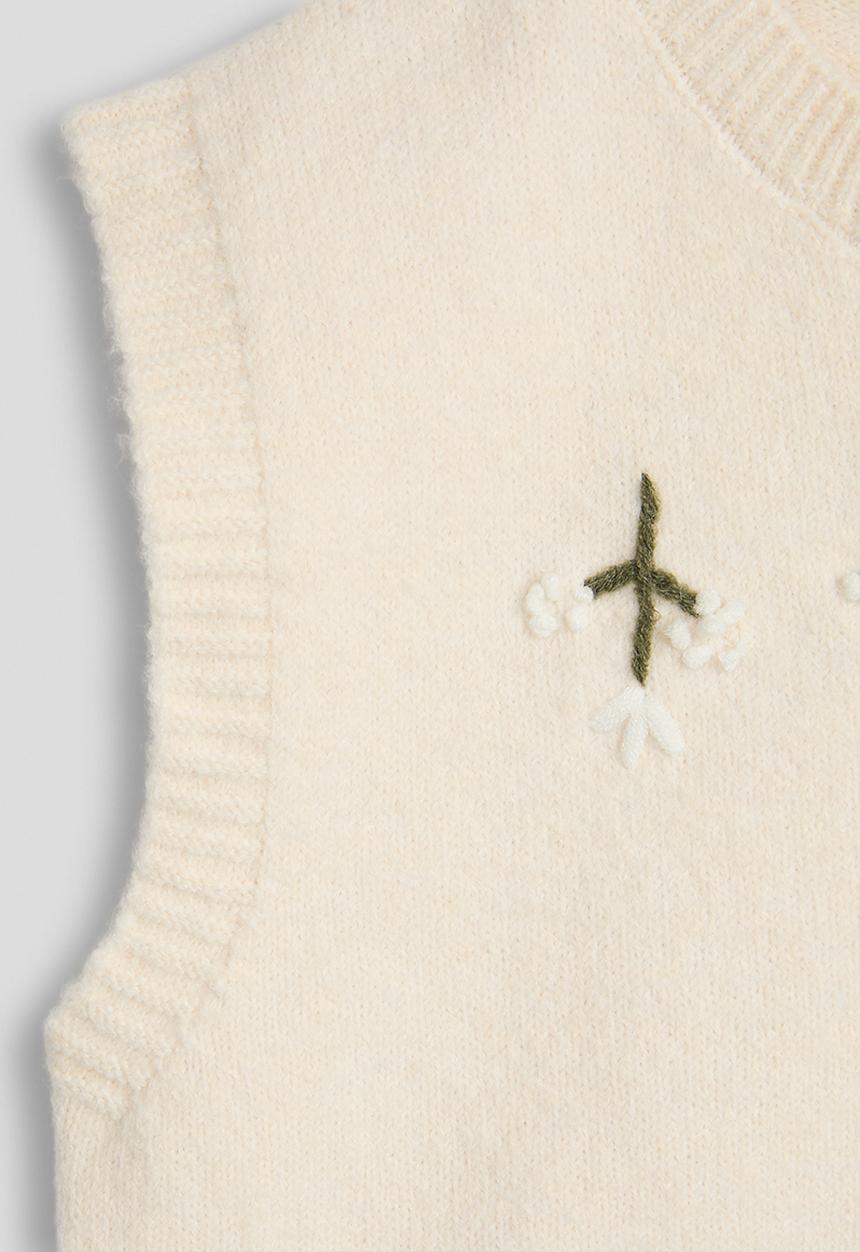 Pop Candy - Knit floral stitched vest - cream