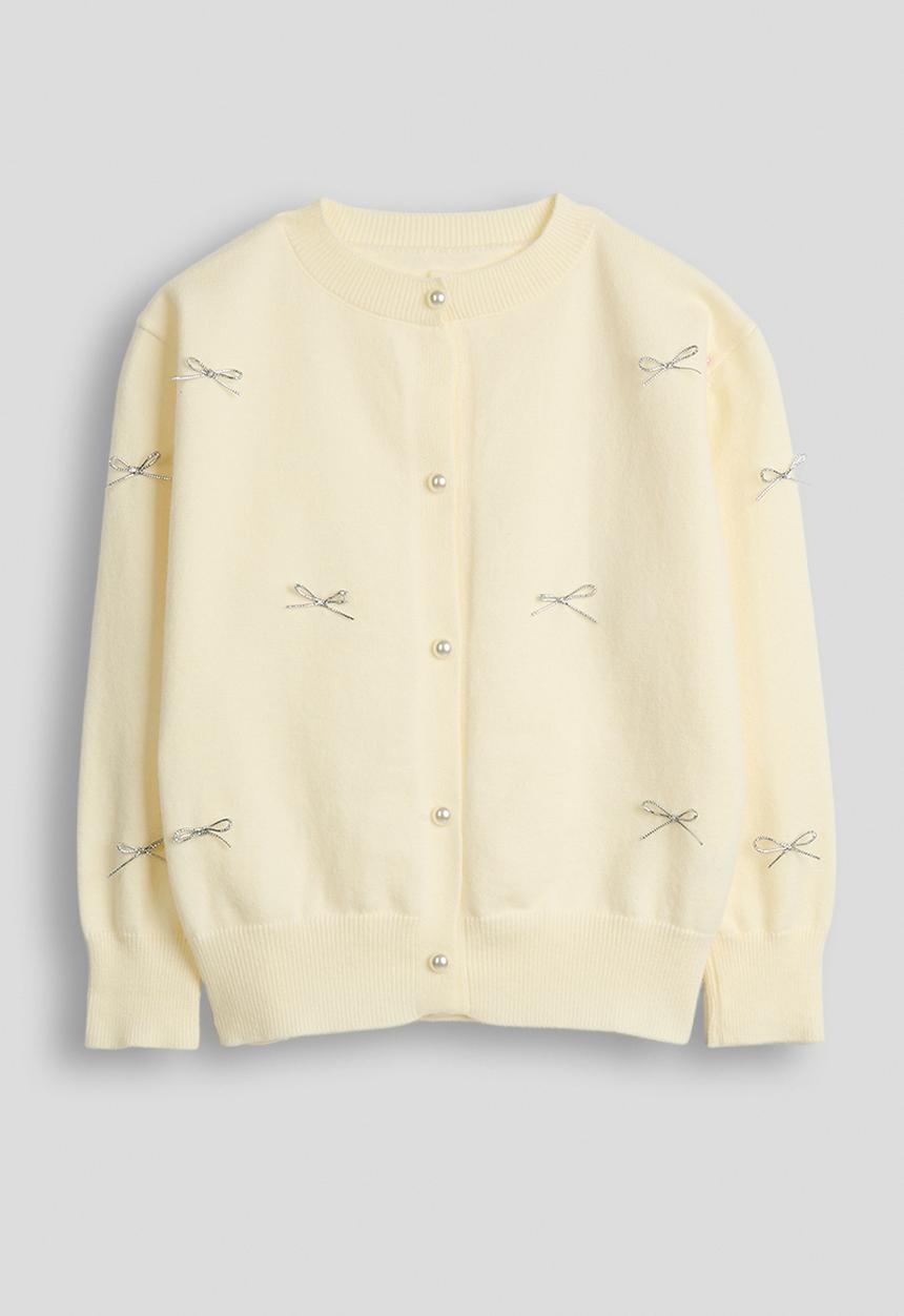 Pop Candy - Cardigan with silver thread bows - butter cream