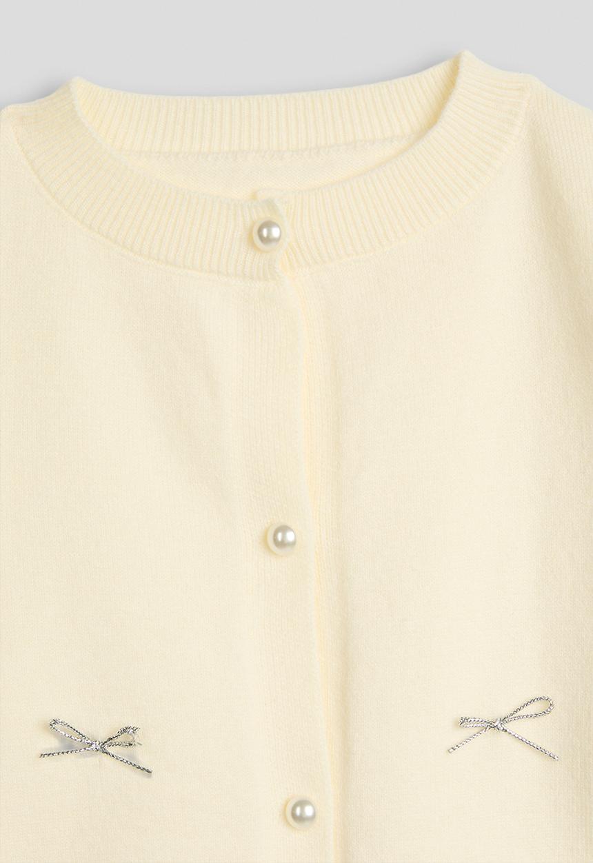 Pop Candy - Cardigan with silver thread bows - butter cream