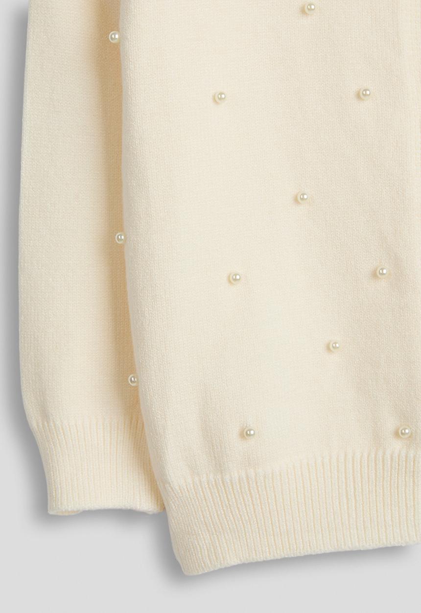Pop Candy - Pearl and flower embellished cardigan - cream
