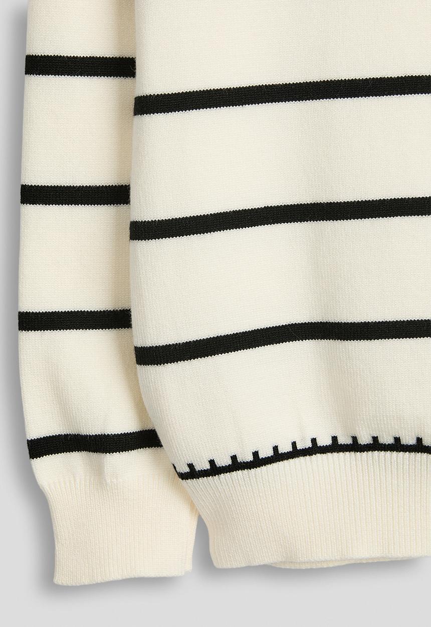 Pop Candy - Ribbed shoulder yoke cardigan - cream/stripes