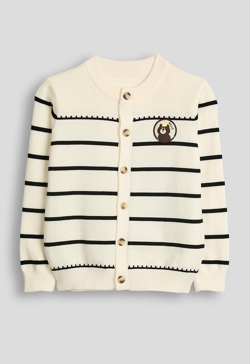 Pop Candy - Ribbed shoulder yoke cardigan - cream/stripes