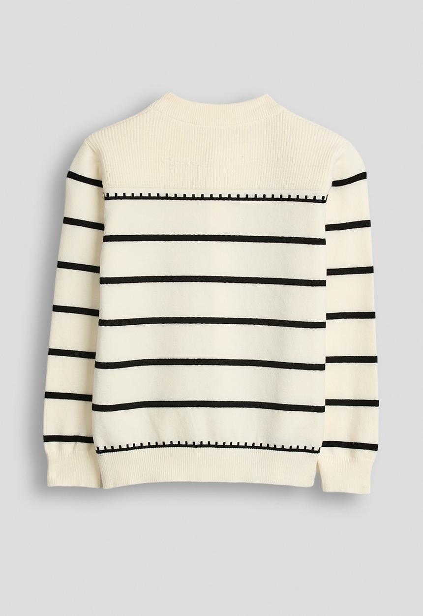 Pop Candy - Ribbed shoulder yoke cardigan - cream/stripes