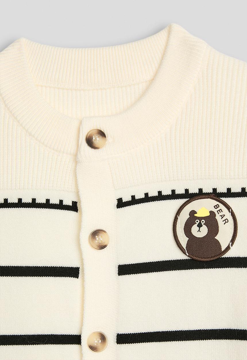 Pop Candy - Ribbed shoulder yoke cardigan - cream/stripes