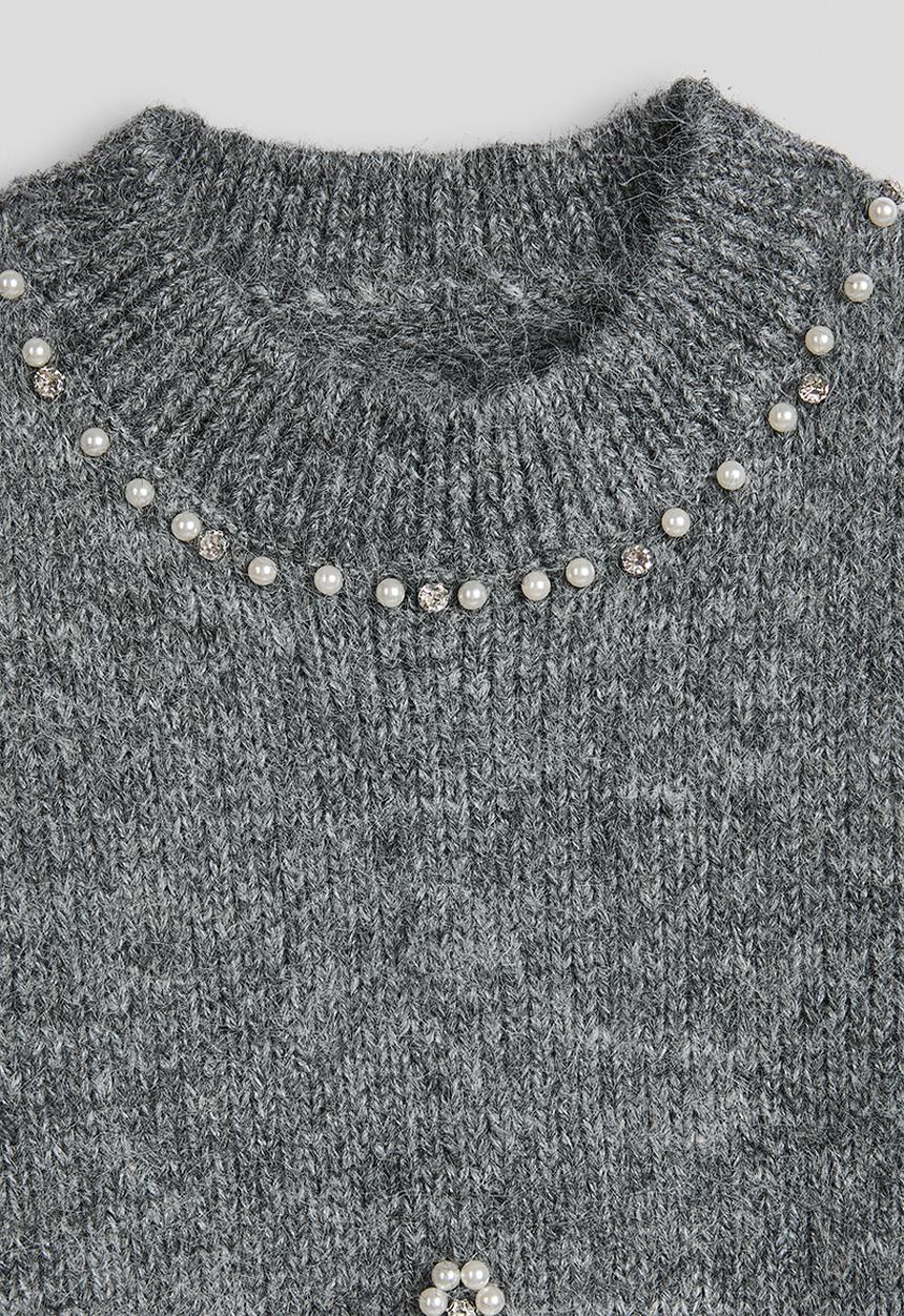 Pop Candy - Knit pearl embellished jumper - grey