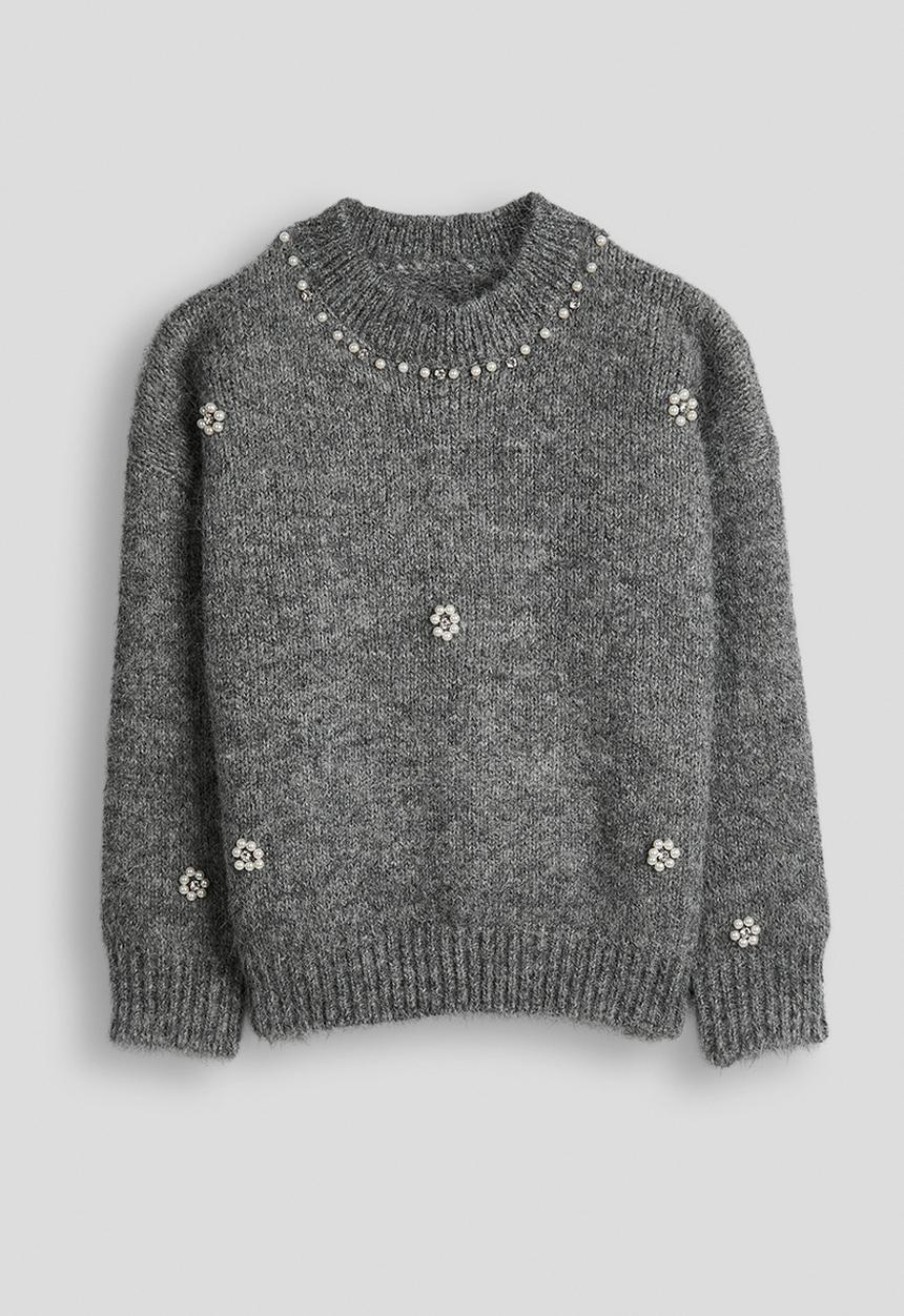 Pop Candy - Knit pearl embellished jumper - grey