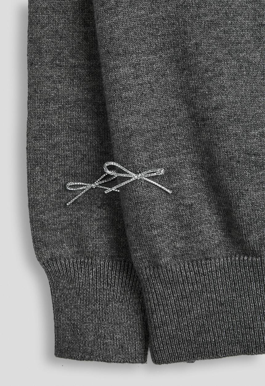 Pop Candy - Melange cardigan with silver thread bows - dark grey